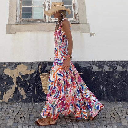 Abstract Print Tiered Maxi Dress