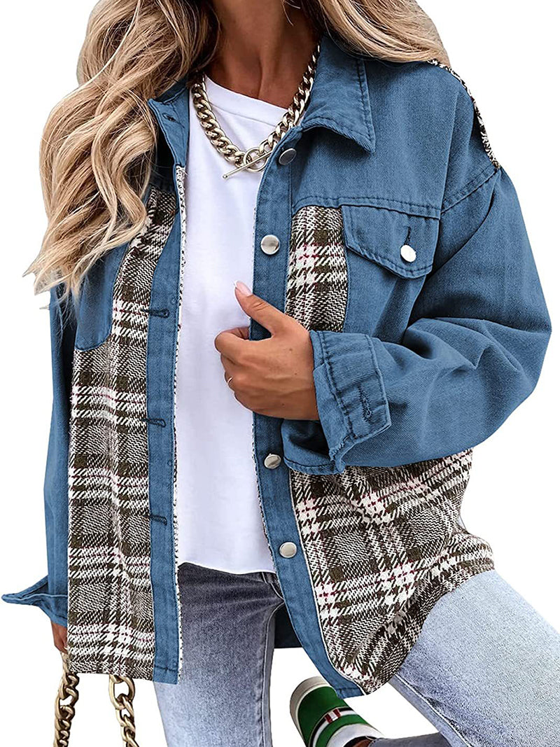 Denim Plaid Patchwork Jacket