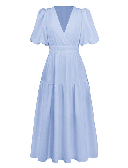 Puff Sleeve V-Neck Maxi Dress