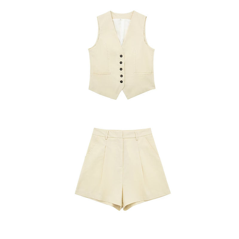 Button-Up Vest and Shorts Set