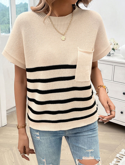 Striped Loose-Fit Pocket Knit Top