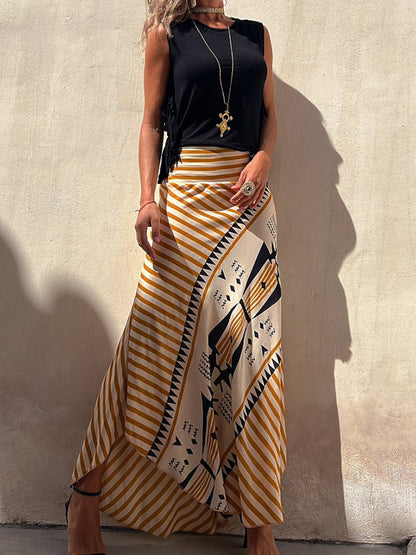 Solid Tank and Graphic Print Skirt Set