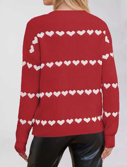 Striped Heart Print Pullover Sweater