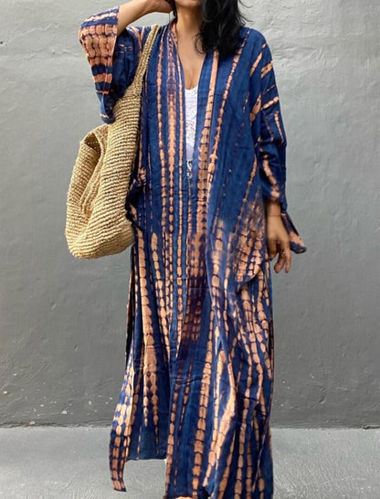 Tie-Dye Belted Kimono Dress