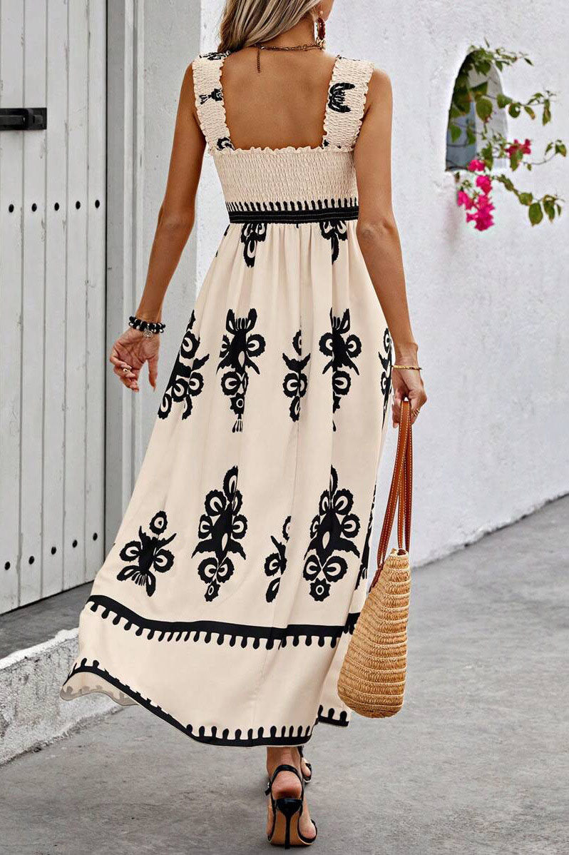 Boho Print Smocked Maxi Dress