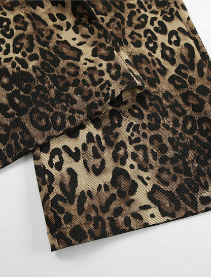 Leopard Print Flared Wide-Leg Pants