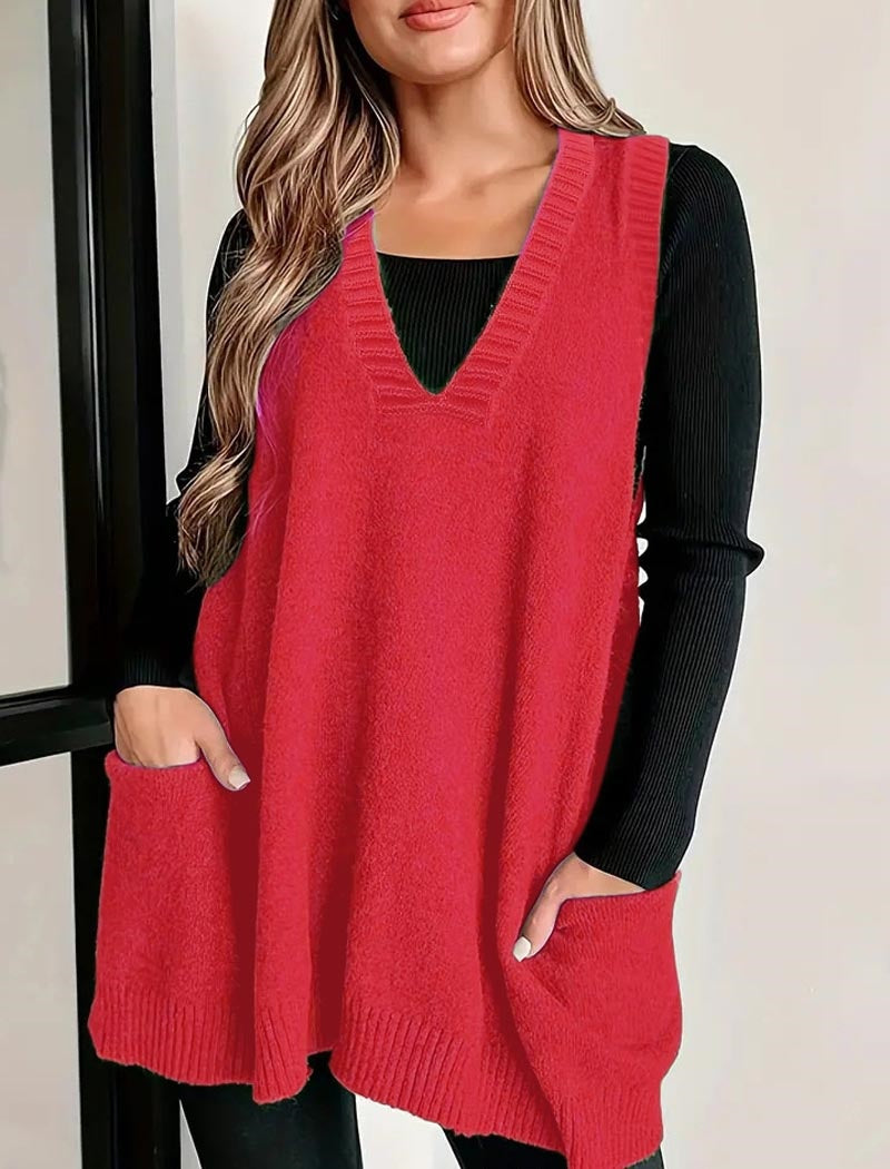 Sleeveless Knit Tunic with Front Pockets
