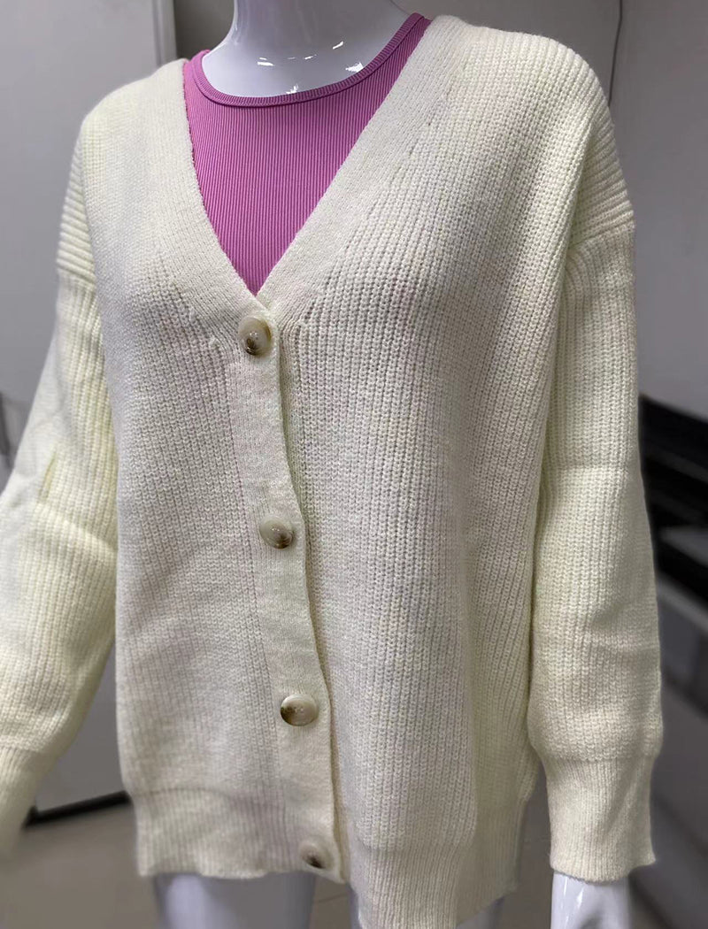 Cozy Button-Up Cardigan with Drop Shoulders