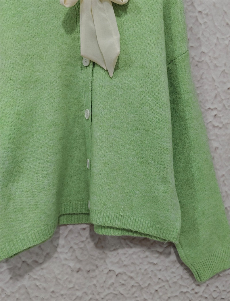 Button-Up Cardigan with Bow Detail