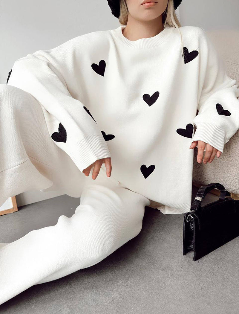 Knitted Two-Piece Set with Heart Detail