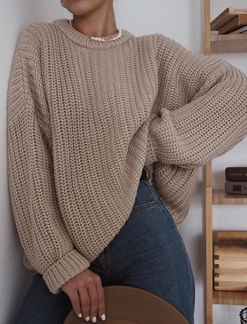 Casual Knit Long Sleeve Round Neck Sweater