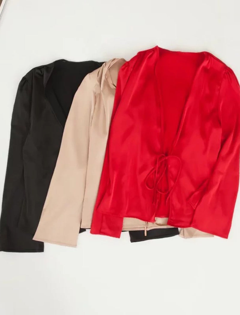 Front-Tie V-Neck Blouse