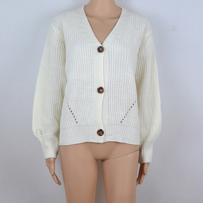 Solid Color Button-Down Knit Cardigan