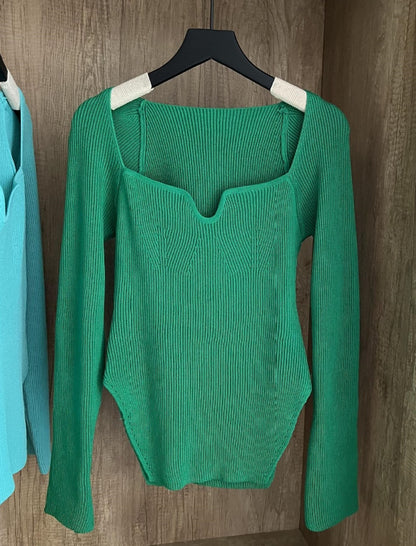 Sweetheart Neck Long Sleeve Knit Top