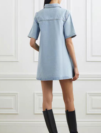 Short-Sleeve Denim Mini Dress