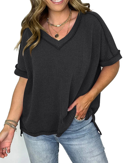 V-Neck Batwing Sleeve Split T-Shirt