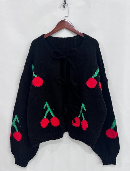 Strawberry Print Oversized Knit Cardigan