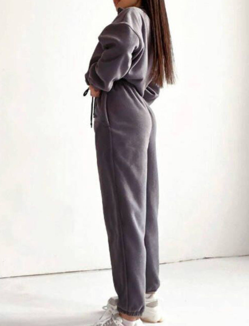 High-Neck Cropped Hoodie with Joggers