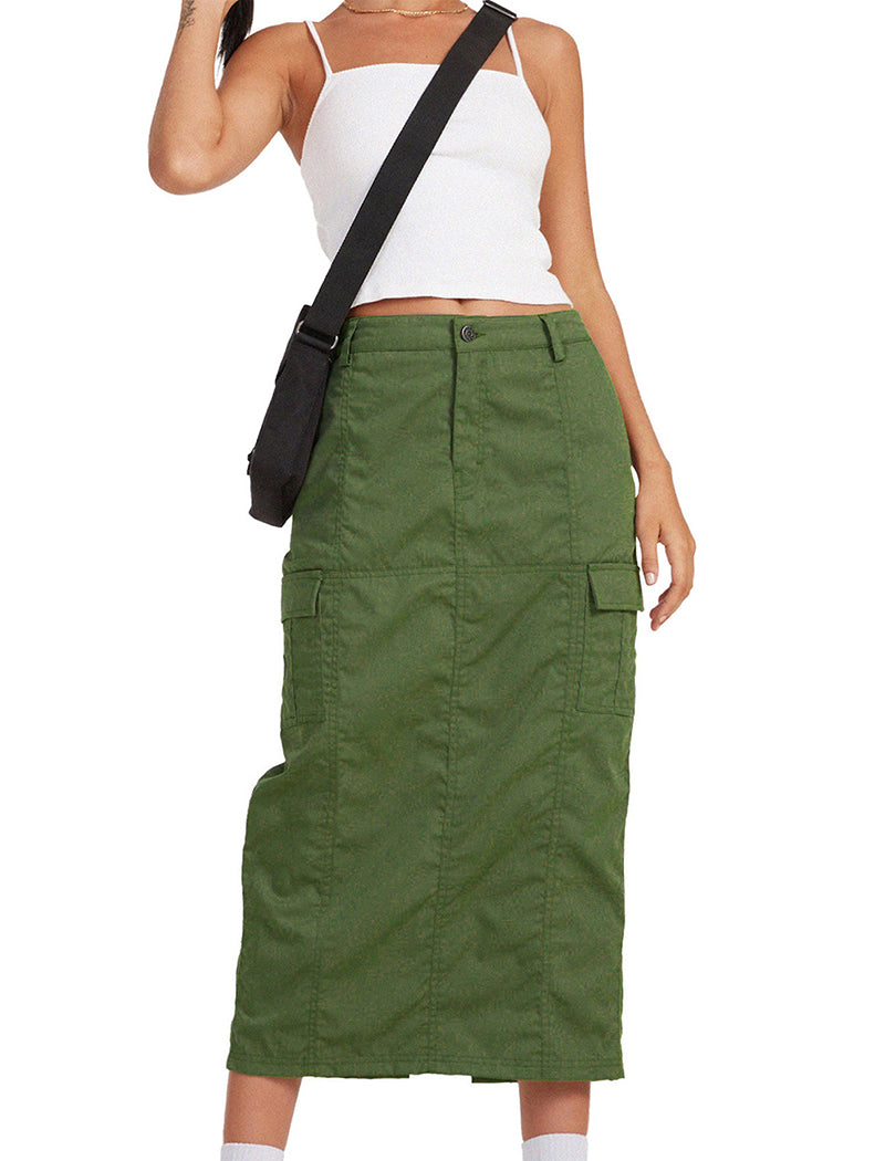 Split-Hem Cargo Midi Skirt