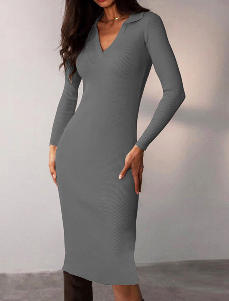 Fitted Ribbed Knit Midi Dress