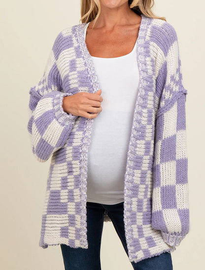 Checkered Open-Front Cardigan