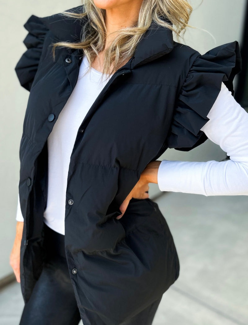 Ruffle Shoulder Padded Vest