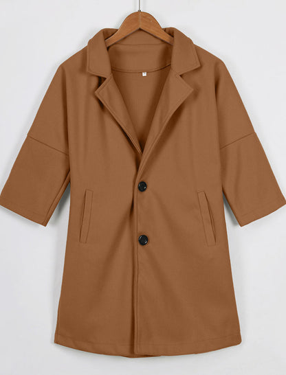 Notch Collar Buttoned Longline Coat