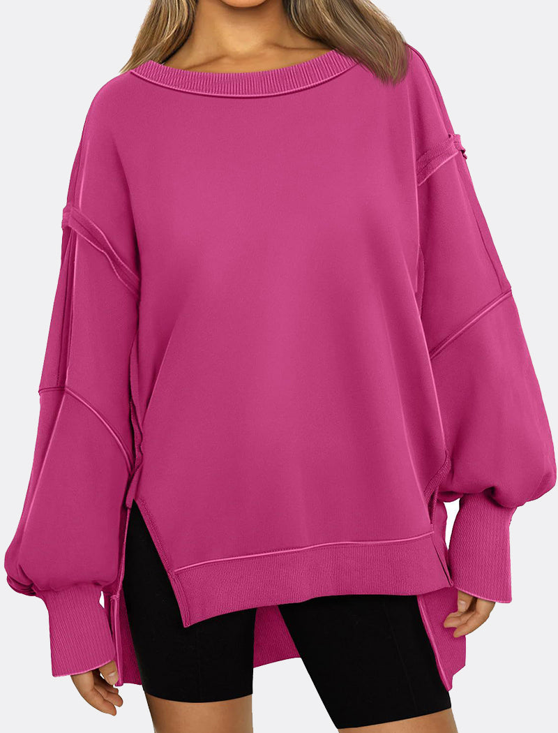 Oversized Long-Sleeve Split-Hem Top