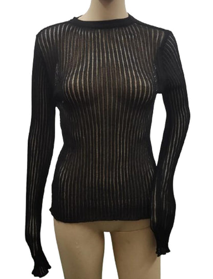 Sheer Ribbed Knit Long Sleeve Top