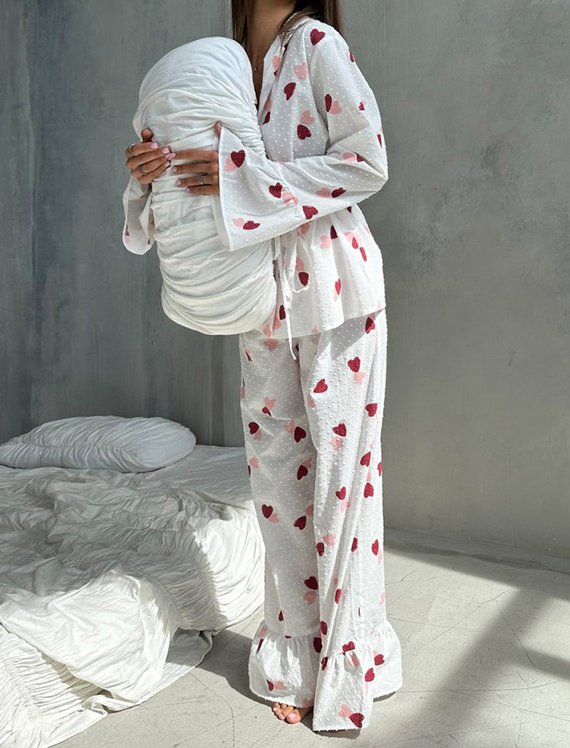 Heart Print Long Sleeve Pajama Set