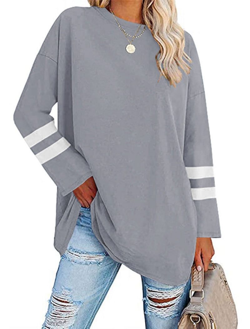 Colorblock Loose Drop-Shoulder Crew Neck Top