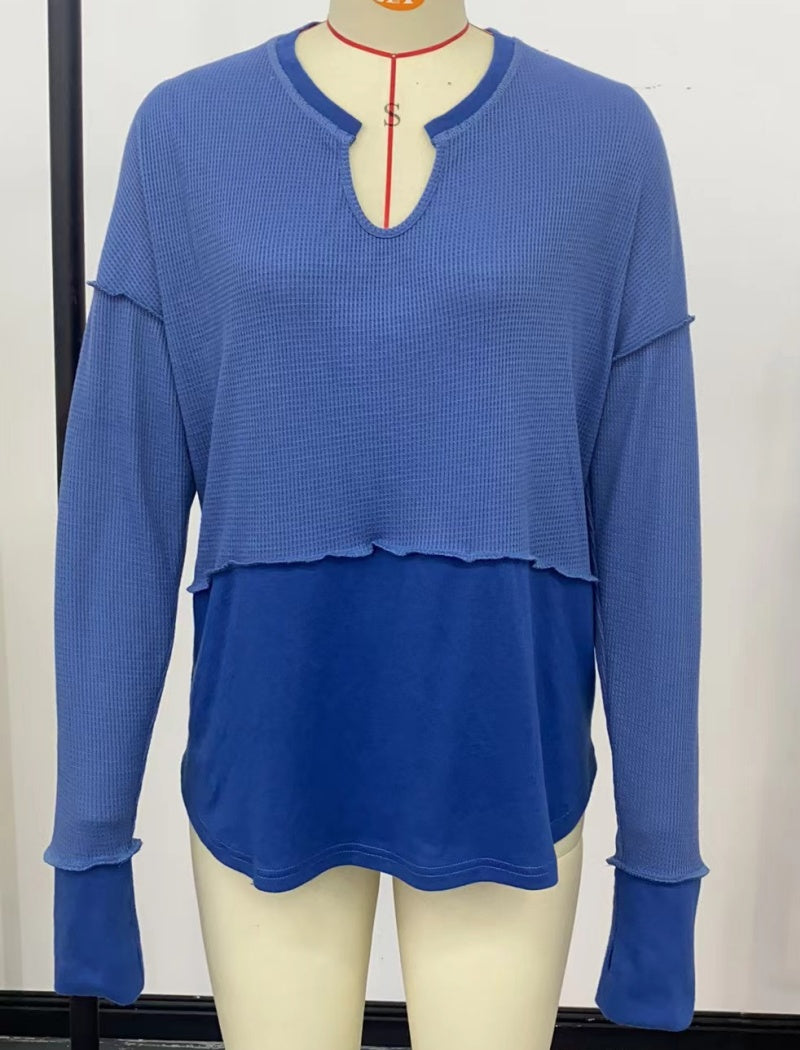 Long Sleeve Colorblock Loose Top