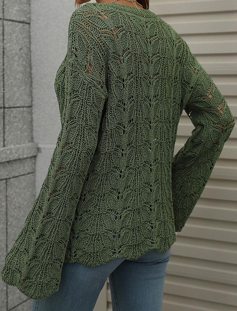 Crochet Knit Long-Sleeve Top