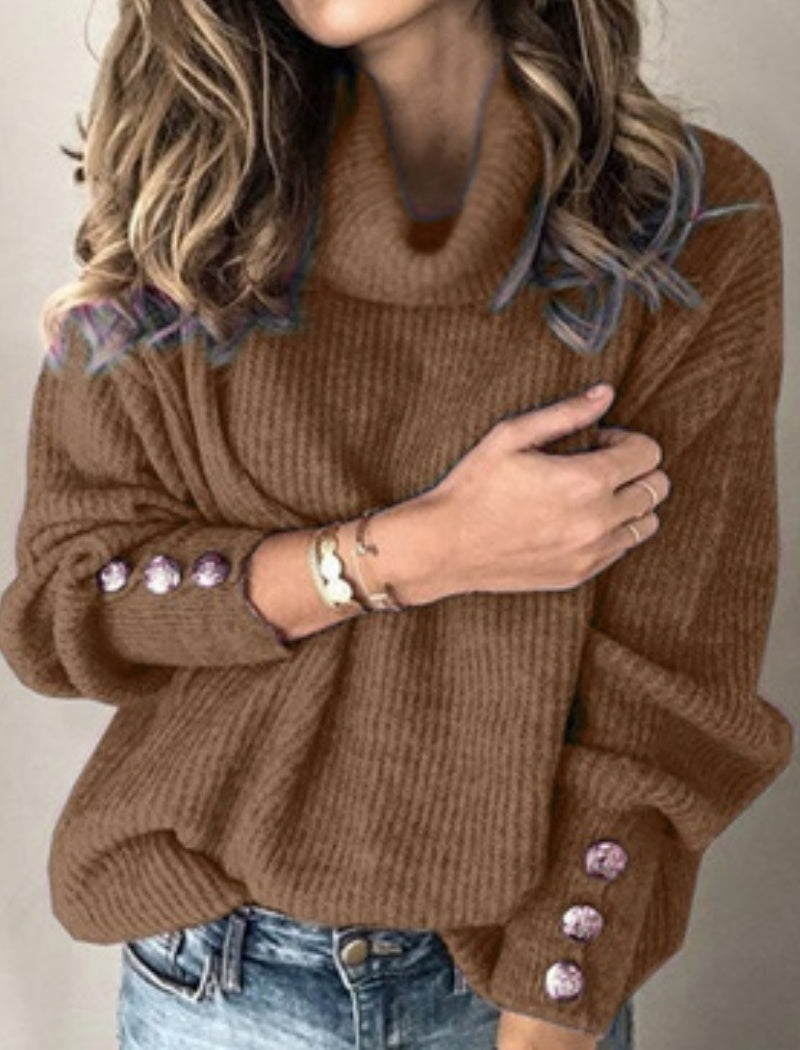 Oversized Button Turtleneck Sweater