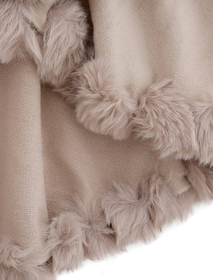 Faux Fur Trimmed Shawl Cape