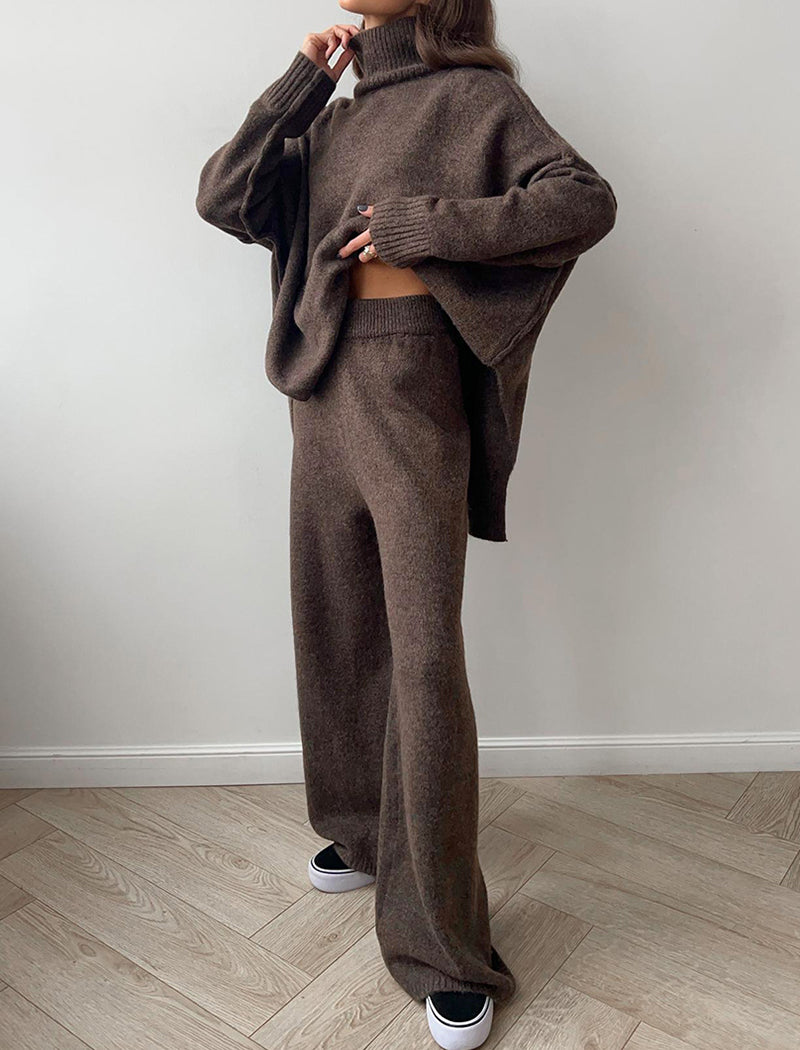 Knit Turtleneck Sweater and Wide-Leg Pants Set