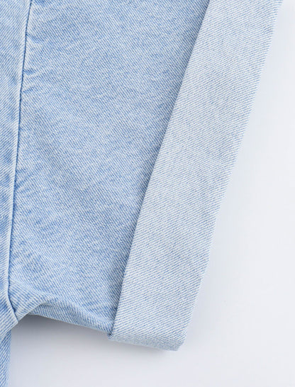 Collared Short Sleeve Denim Romper