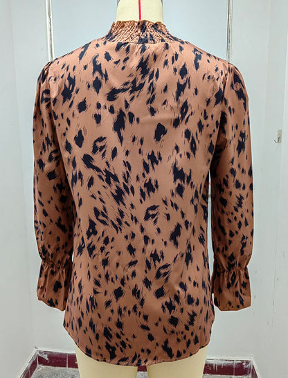 Animal Print High-Neck Blouse