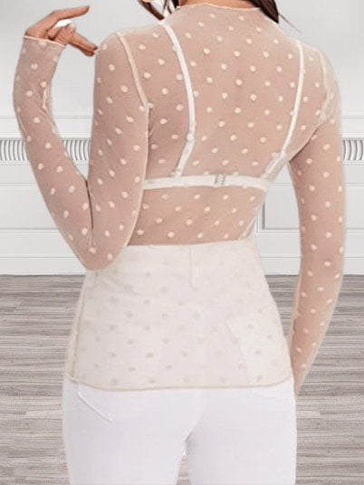 Polka Dots Sheer Long-Sleeve Top