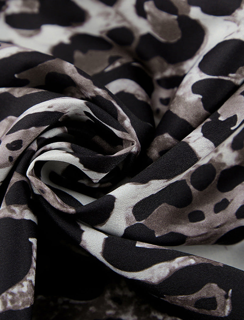 Wide-Leg Satin Animal Print Pants