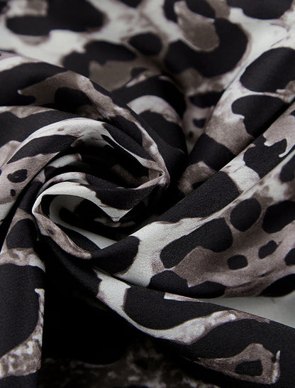 Wide-Leg Satin Animal Print Pants