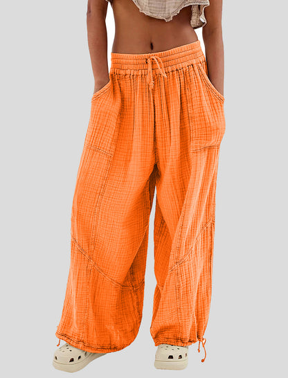 Solid Color Tie-Waist Wide-Leg Pants