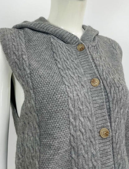 Cable-Knit Button-Up Sleeveless Vest