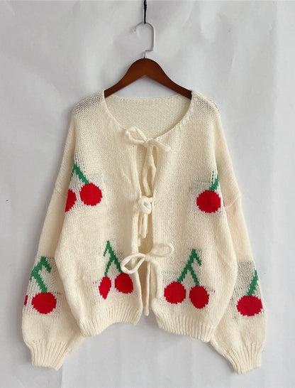 Strawberry Print Oversized Knit Cardigan