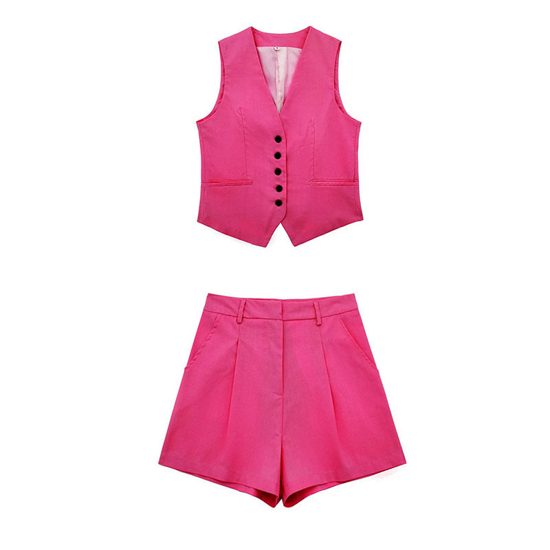 Button-Up Vest and Shorts Set