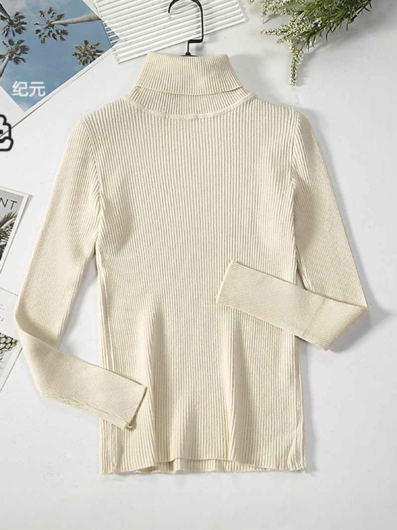 Ribbed Turtleneck Long-Sleeve Top