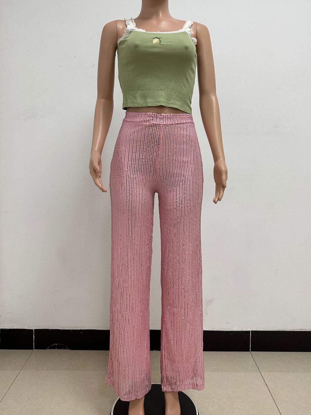 High-Waist Sequin Pants