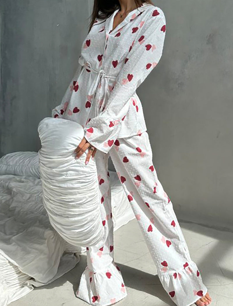 Heart Print Long Sleeve Pajama Set