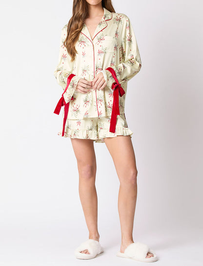 Long Sleeve Satin Top and Shorts Pajama Set