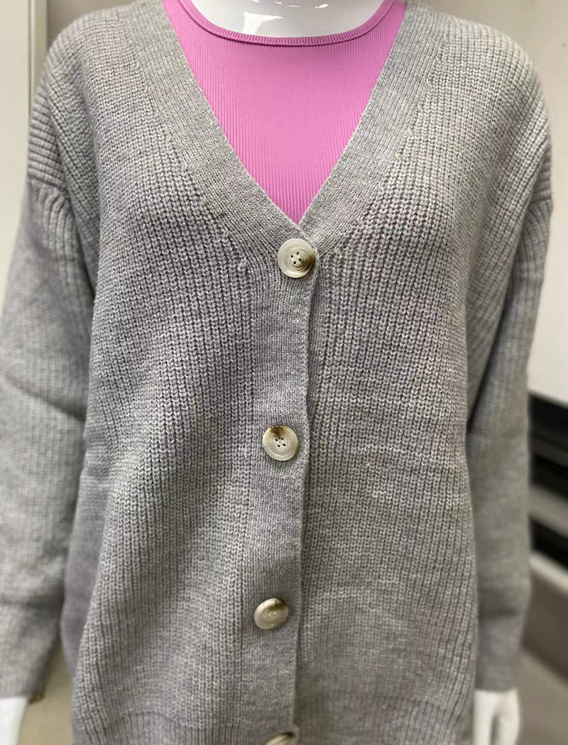 Cozy Button-Up Cardigan with Drop Shoulders